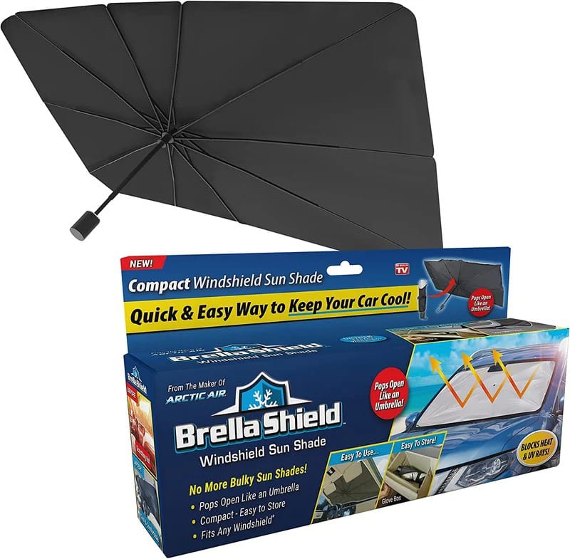 BrellaShield Car Windshield Sun Shade – Foldable Umbrella-Style Car Sunshade