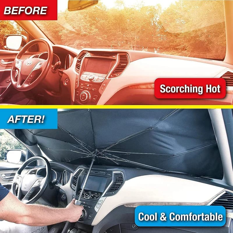 BrellaShield Car Windshield Sun Shade – Foldable Umbrella-Style Car Sunshade