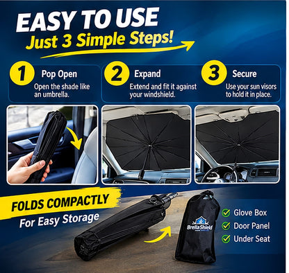BrellaShield Car Windshield Sun Shade – Foldable Umbrella-Style Car Sunshade