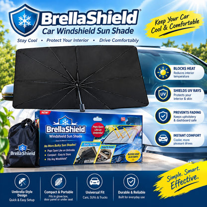 BrellaShield Car Windshield Sun Shade – Foldable Umbrella-Style Car Sunshade