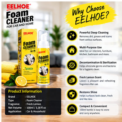 EELHOE Foam Cleaner 100ml – Multi-Purpose Car & Home Cleaning Foam, Fresh Lemon Scent