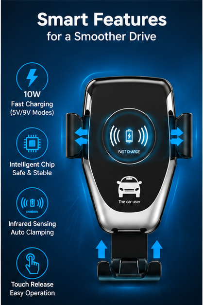Auto-Clamping Wireless Car Charger Phone Holder