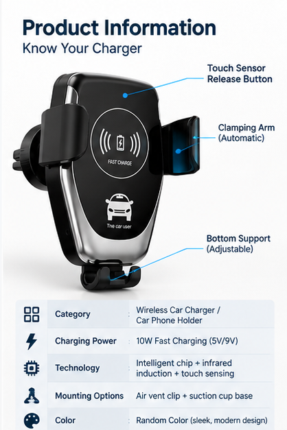Auto-Clamping Wireless Car Charger Phone Holder