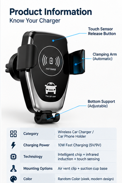 Auto-Clamping Wireless Car Charger Phone Holder